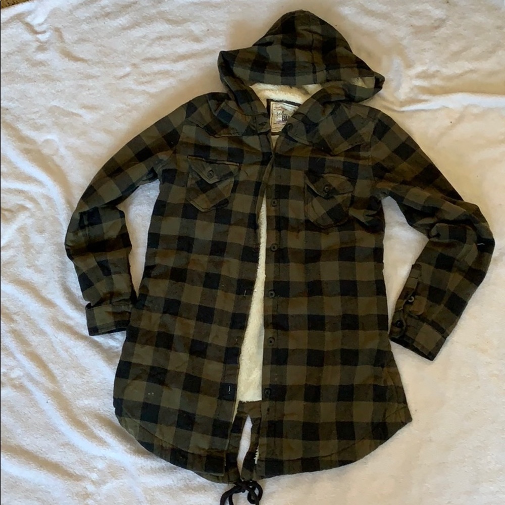 Green and Black Flannel Hoodie